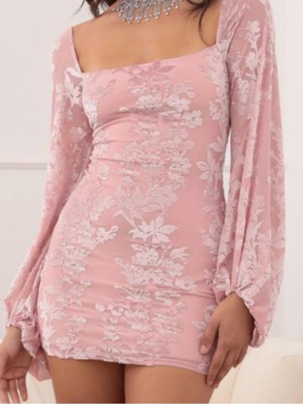 Lucy in the Sky Dusty Rose Floral Square-Neck Mini Dress